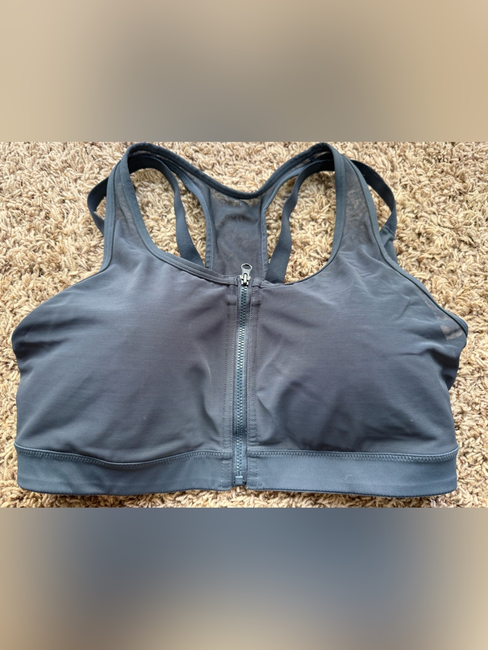 Yvette Front-Zip mesh strappy Sports Bra - Charcoal Gray (2XL)